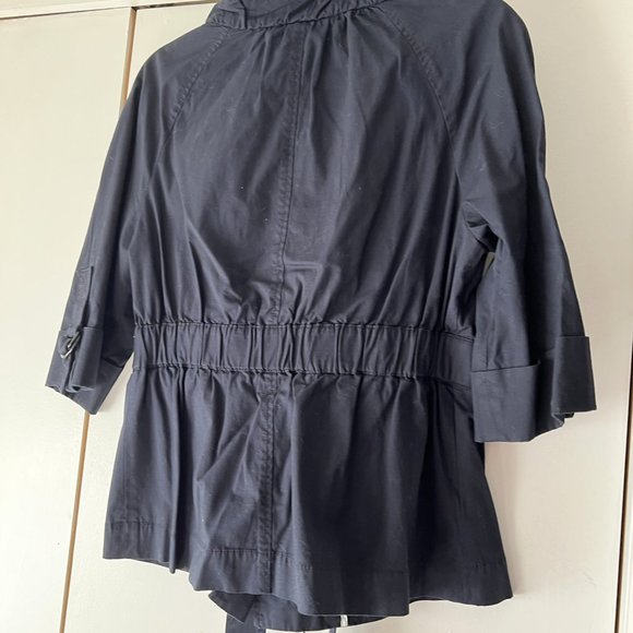 LOFT Navy Jacket with Ruffle Collar, Belted Waist - Size 10 - Picture 4 of 4